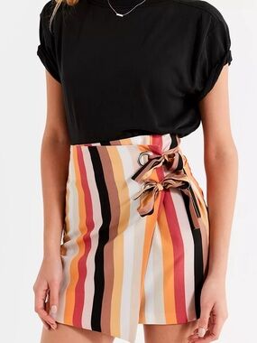 Urban Outfitters Grommet Tie Striped Wrap High Waist 70’s Mini Skirt Small